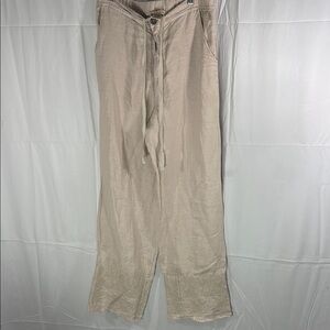 XCVI Beige Wide-Leg Linen Pants Size Small
